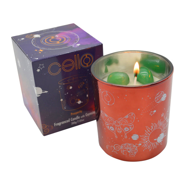 Small Celestial Gemstone Candle with Aventurine - Radiant Flora