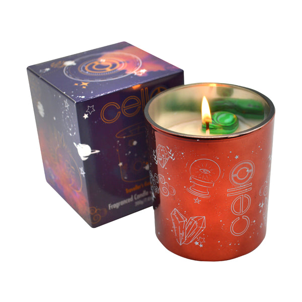 Small Celestial Gemstone Candle with Malachite - Enigmatic Lands
