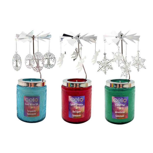 Cello Convection Gemstone Rotating Candle with Spinners - Set of 3