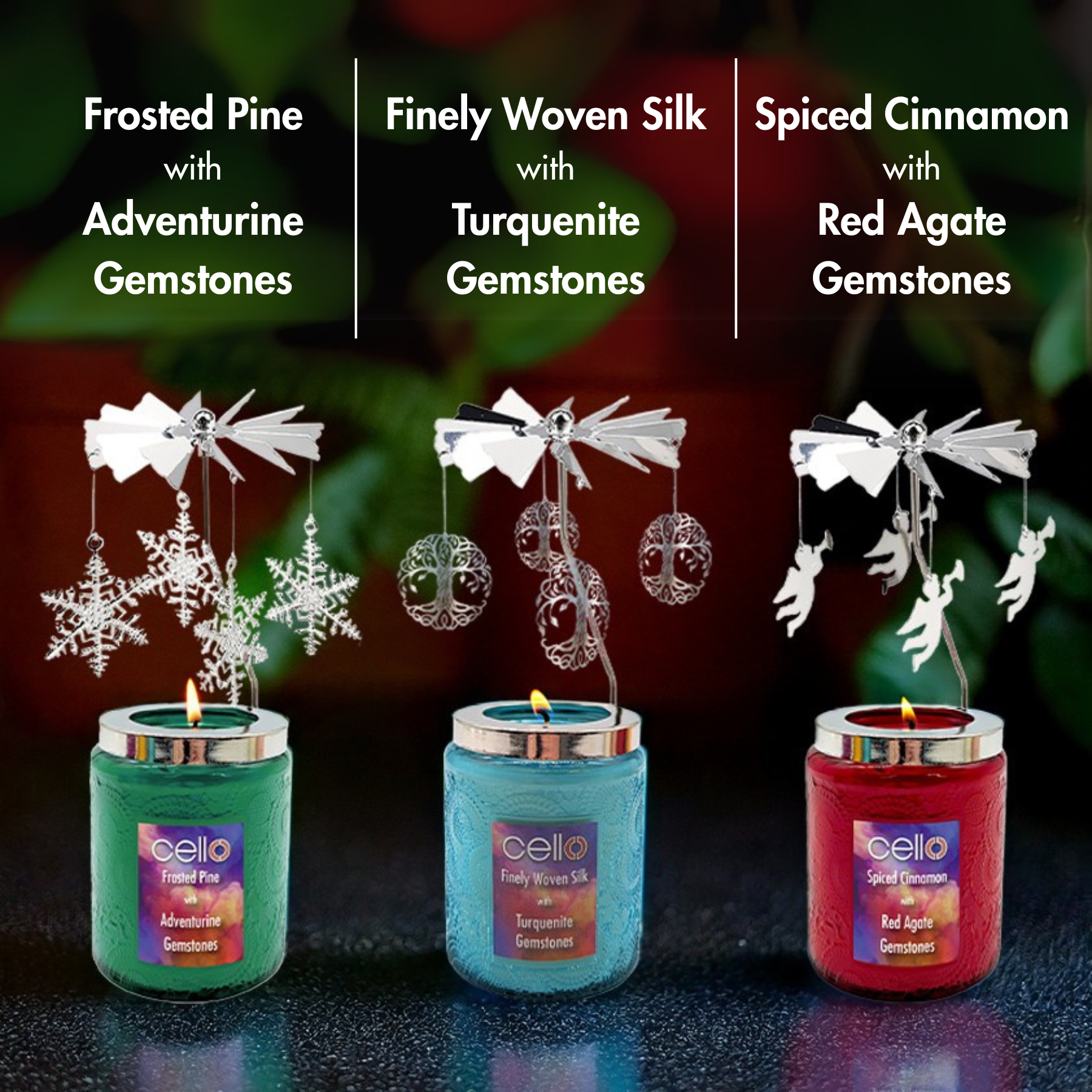 Cello Convection Gemstone Rotating Candle with Spinners - Set of 3