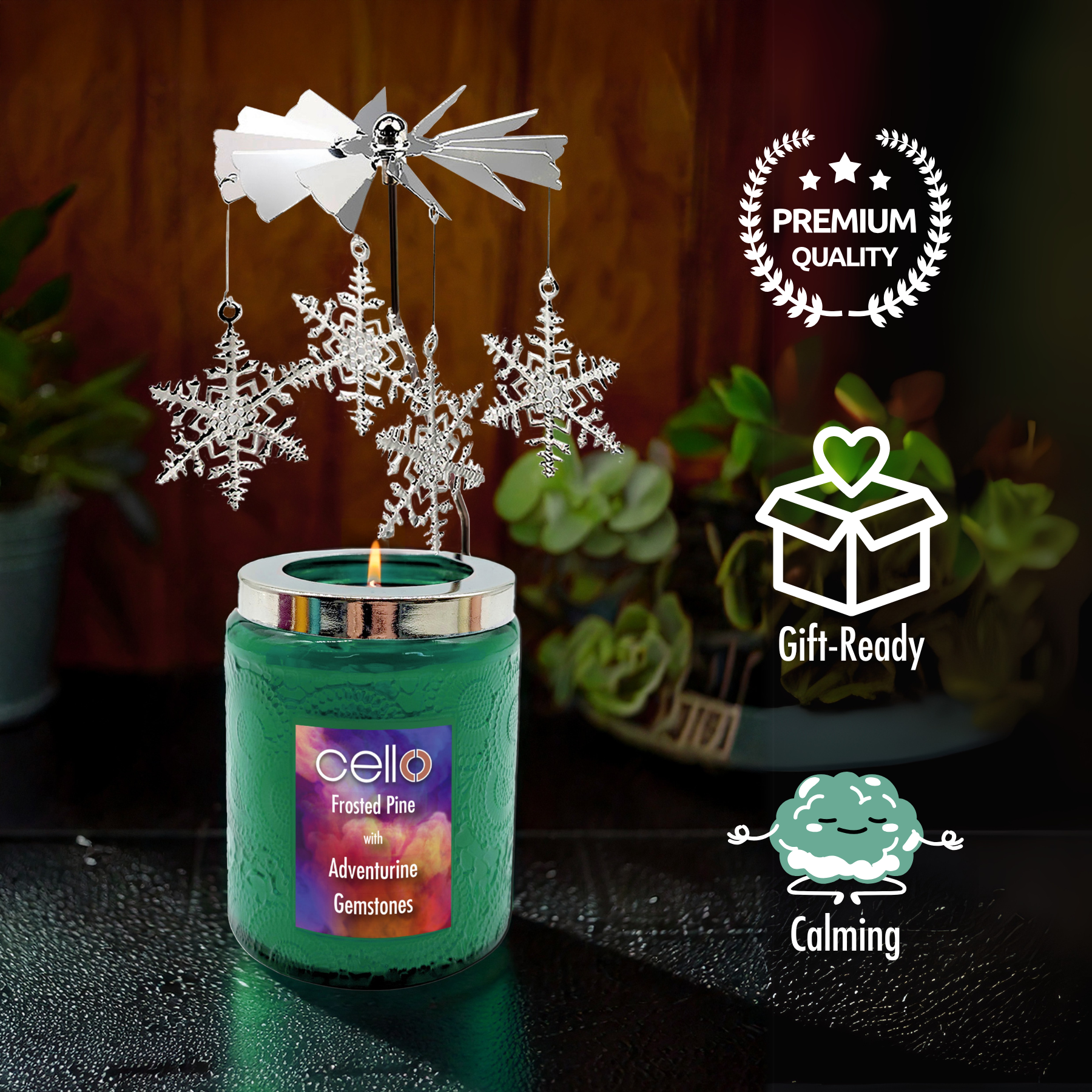 Cello Convection Gemstone Rotating Candle with Spinners - Set of 3