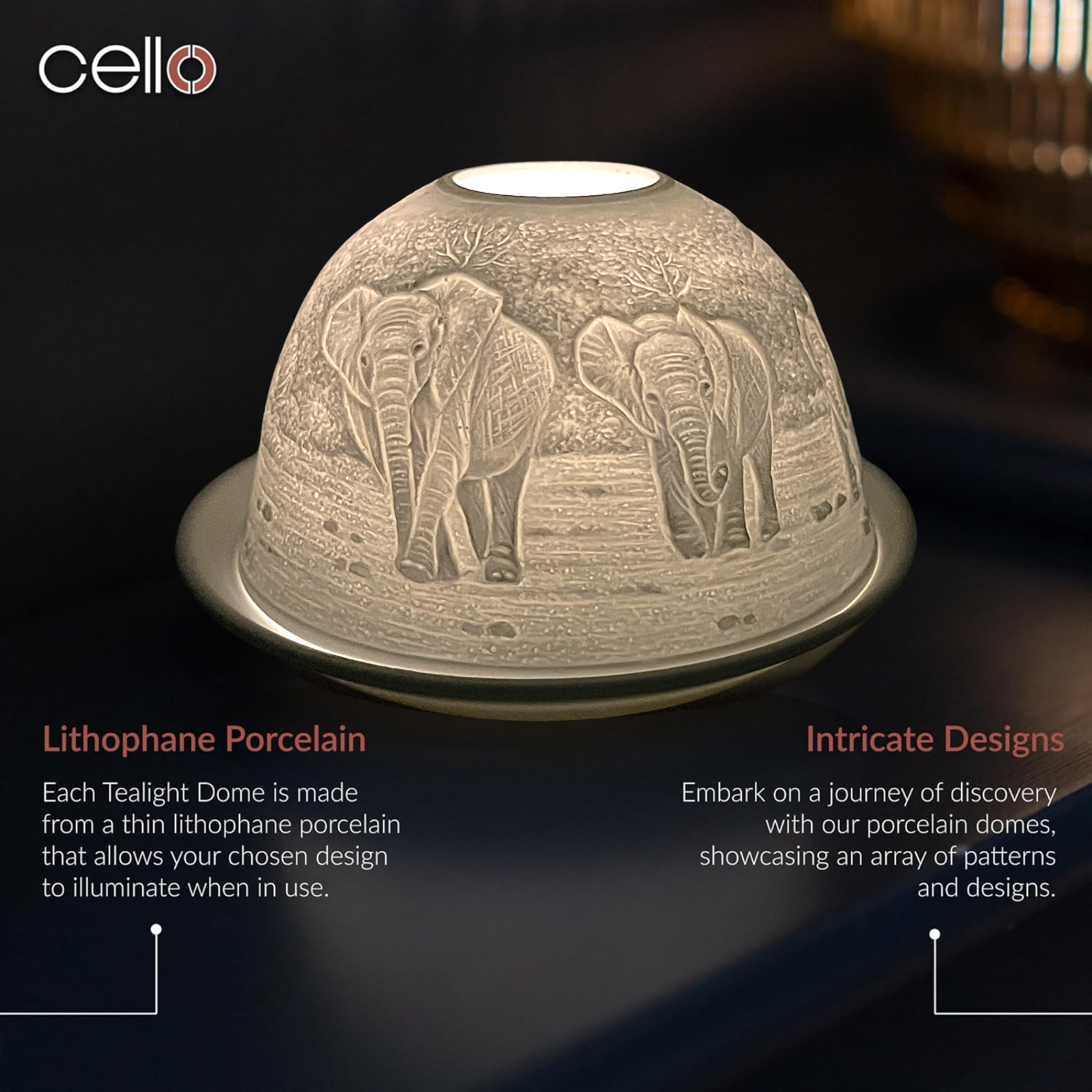 Porcelain Tealight Dome - Elephant Family