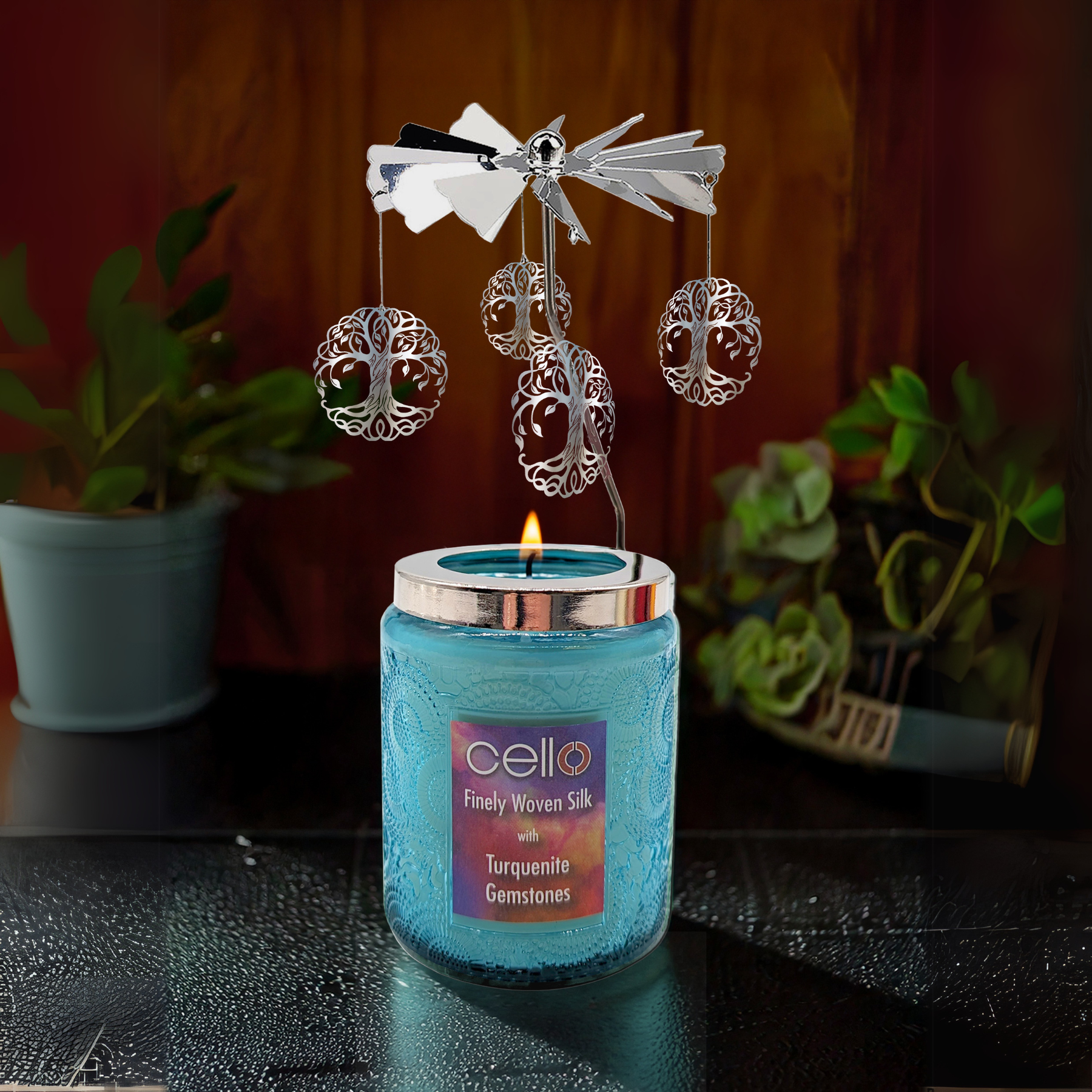 Cello Convection Gemstone Rotating Candle with Spinners - Set of 3