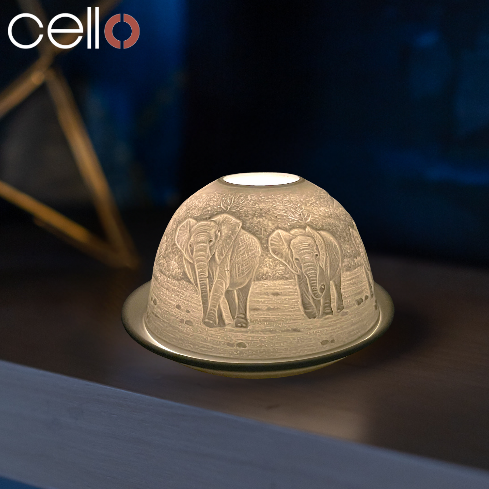 Porcelain Tealight Dome - Elephant Family