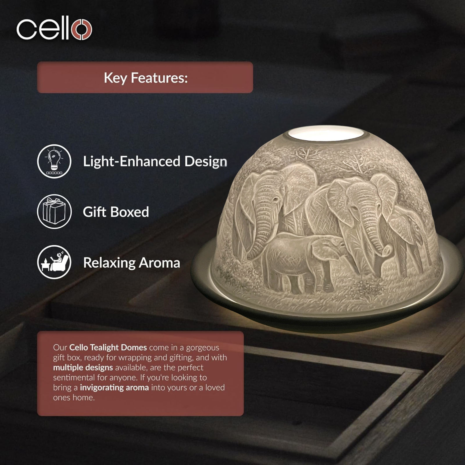 Porcelain Tealight Dome - Elephant Family