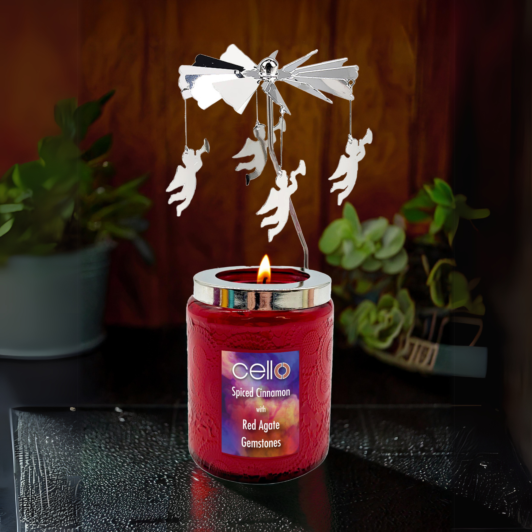 Cello Convection Gemstone Rotating Candle with Spinners - Set of 3
