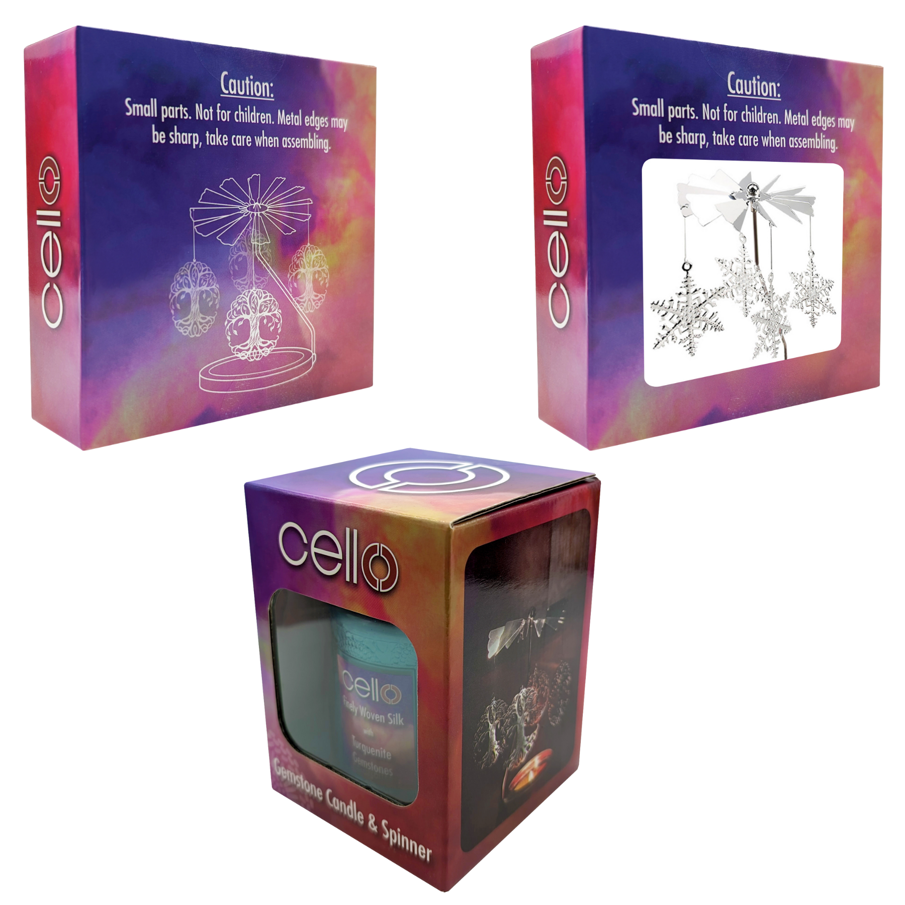 Cello Convection Gemstone Rotating Candle with Spinners - Set of 3