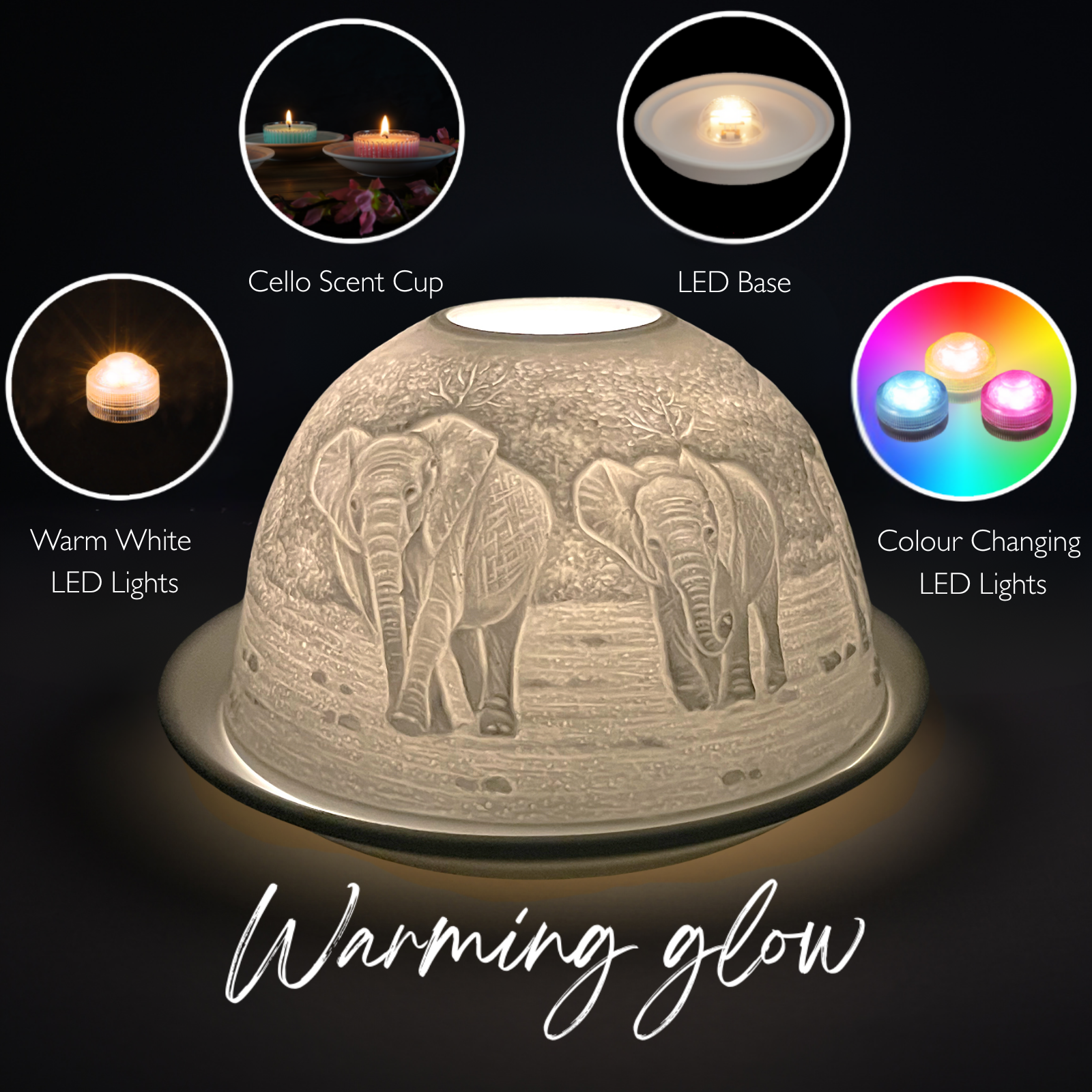 Porcelain Tealight Dome - Elephant Family