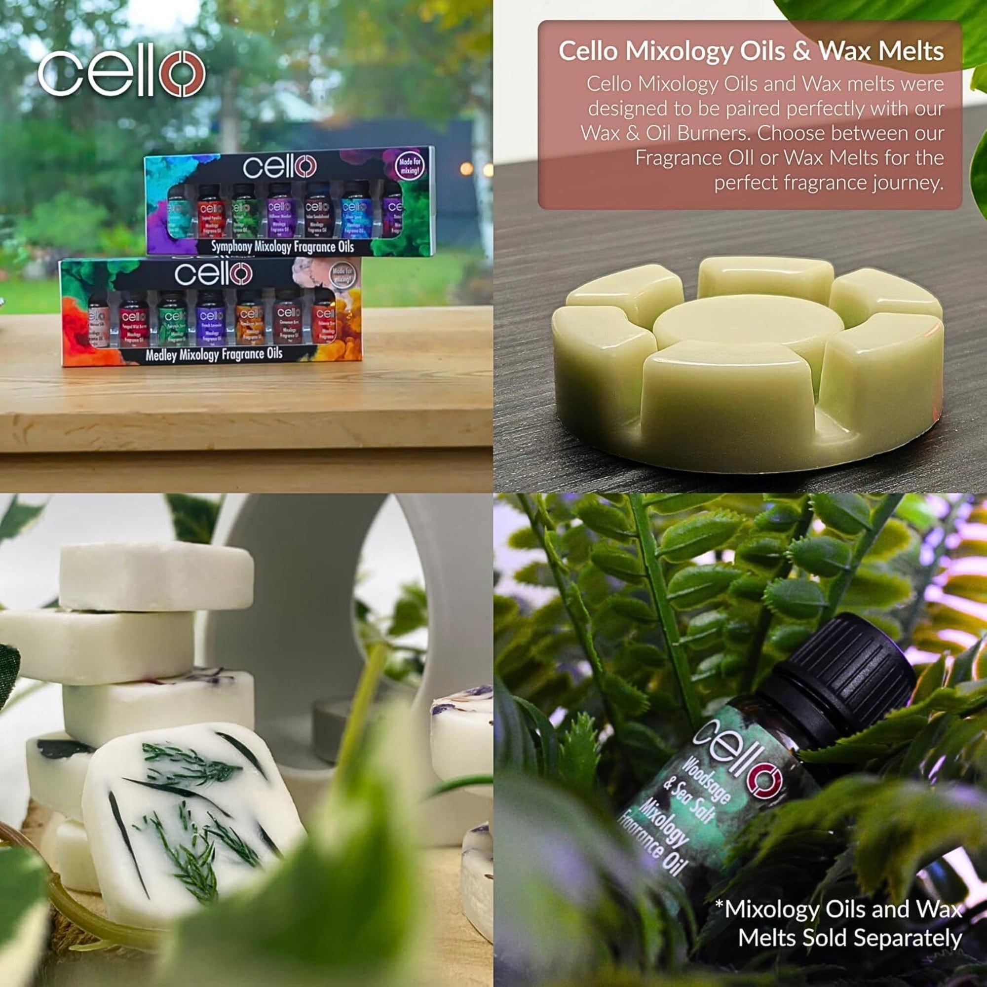 Cello Mixology fragrance oils and wax melts displayed with Highland Cow Wax Warmer – ideal Highland cow gift set and wax melt accessories.