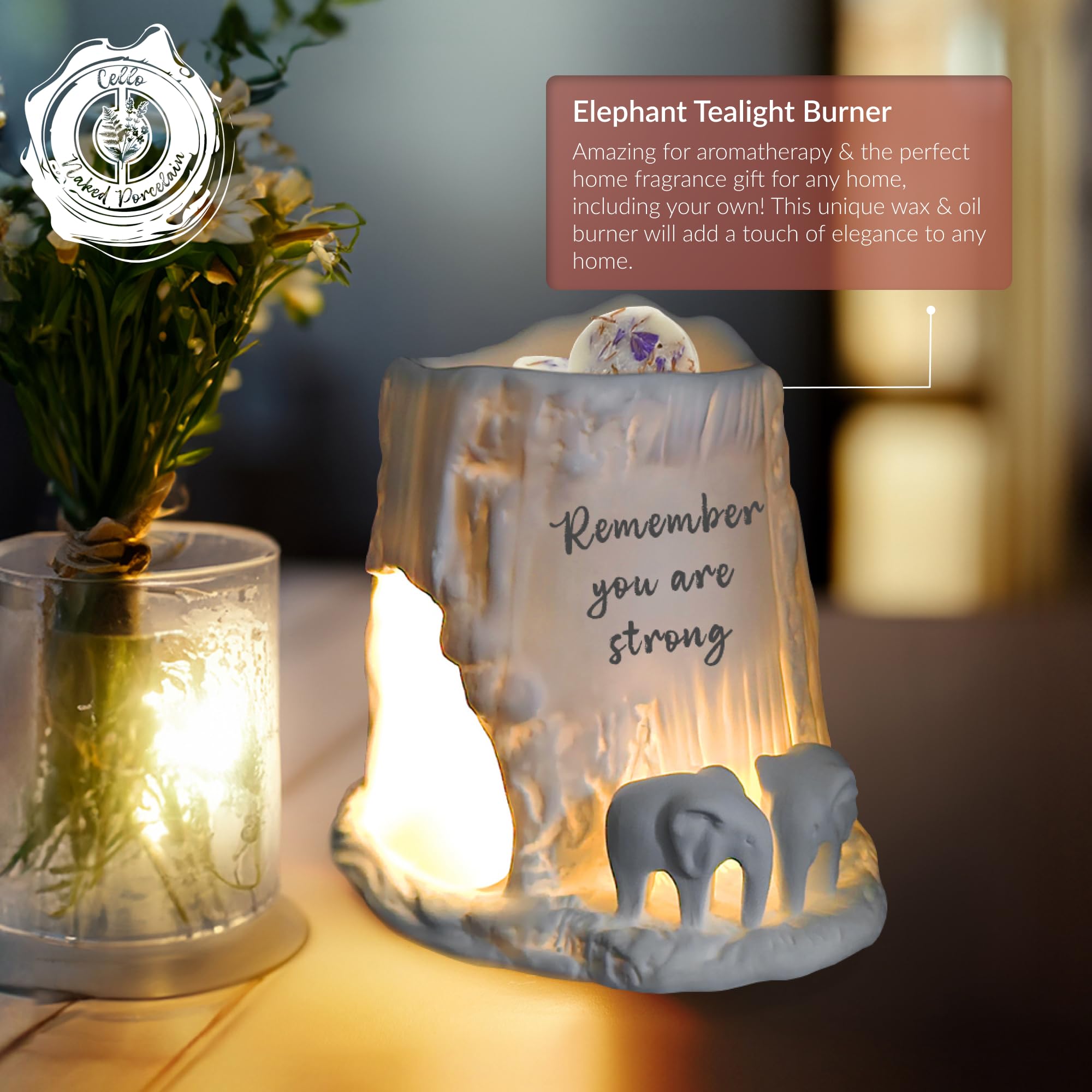 Cello Elephant Tealight Burner - Remember you are Strong