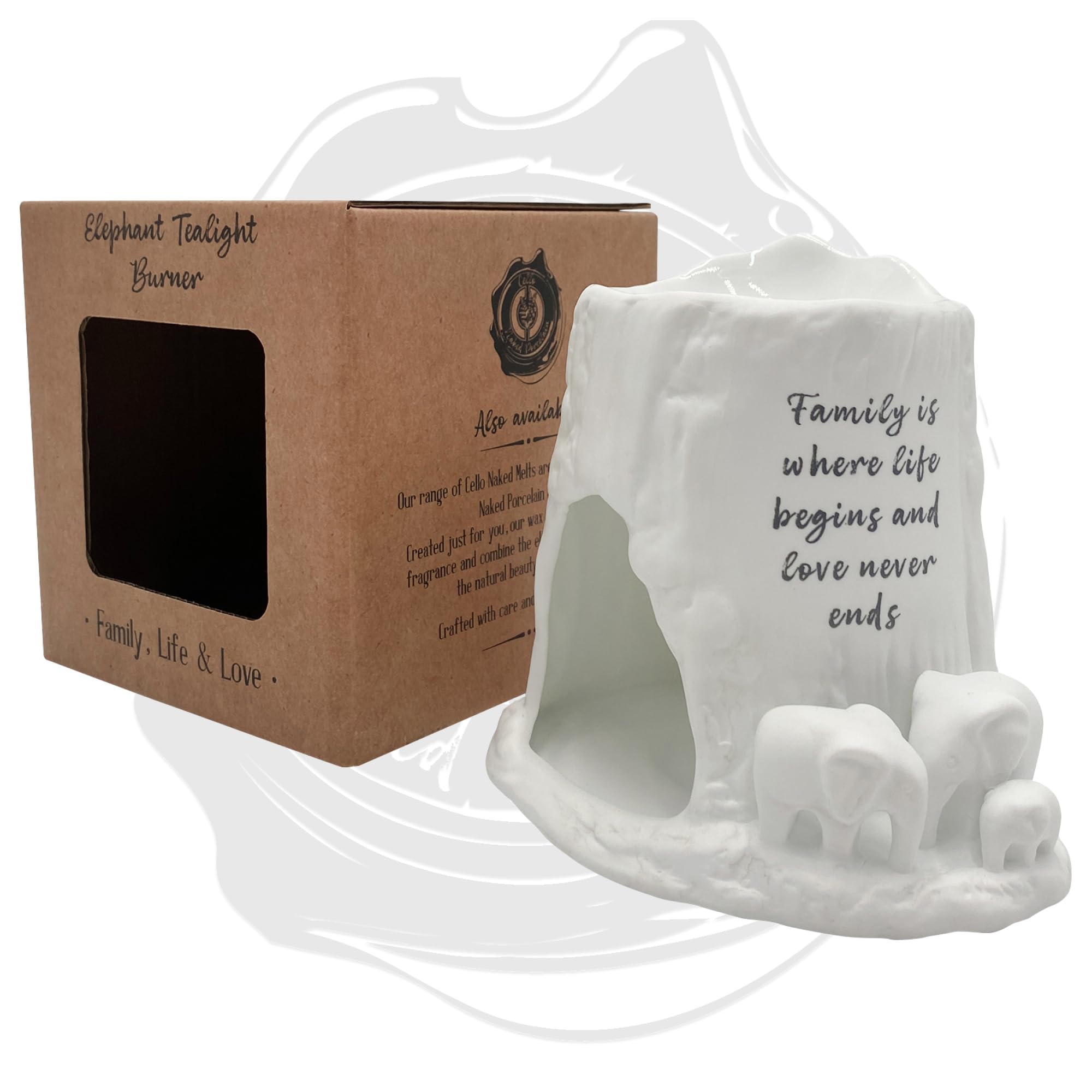 Cello Elephant Tealight Burner - Family is where life begins and love never ends