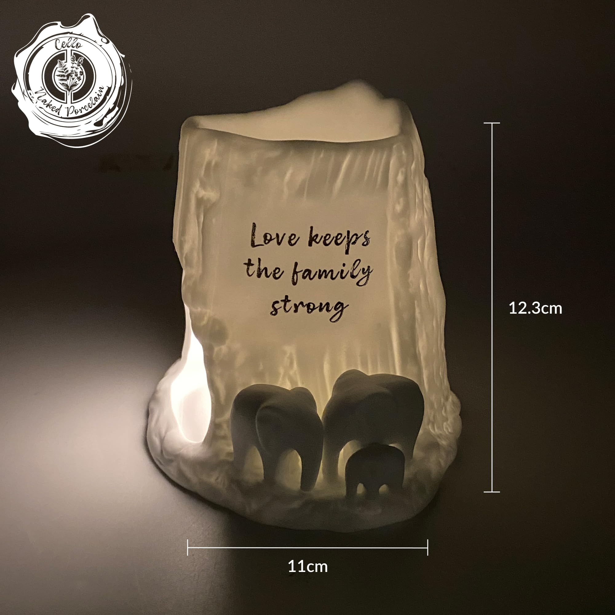 Cello Elephant Tealight Burner - Love Keeps the Family Strong