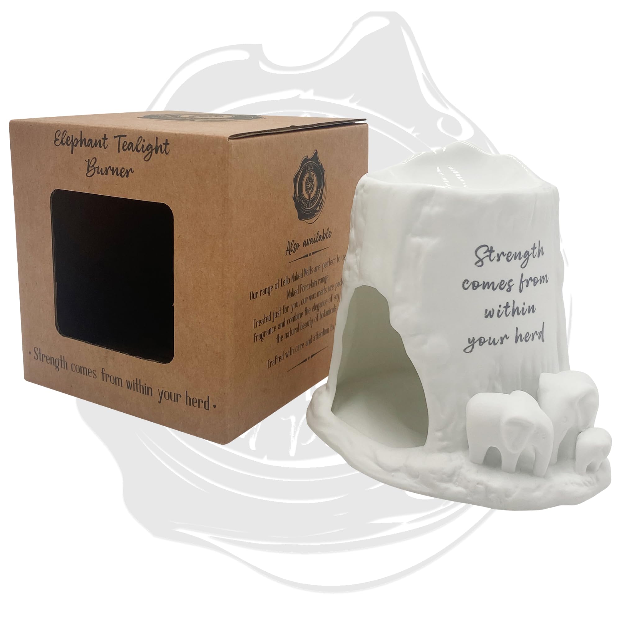 Cello Elephant Tealight Burner - Strength comes from within your herd