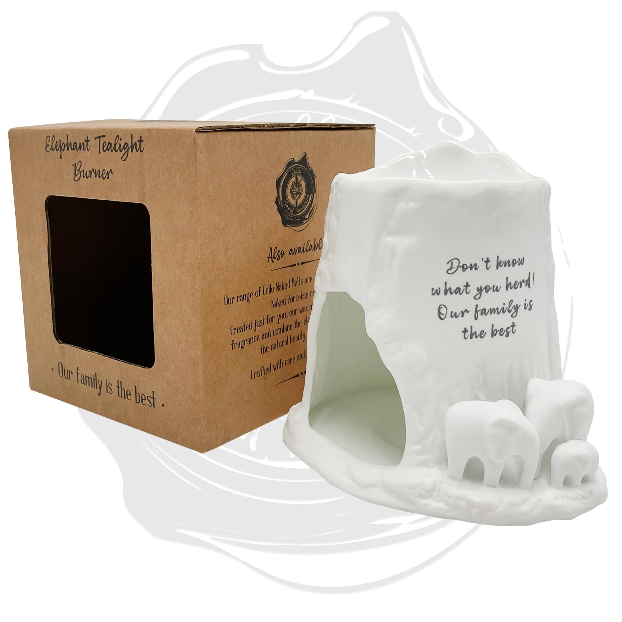 Cello Elephant Tealight Burner - Don't know what you herd! Our family is the best