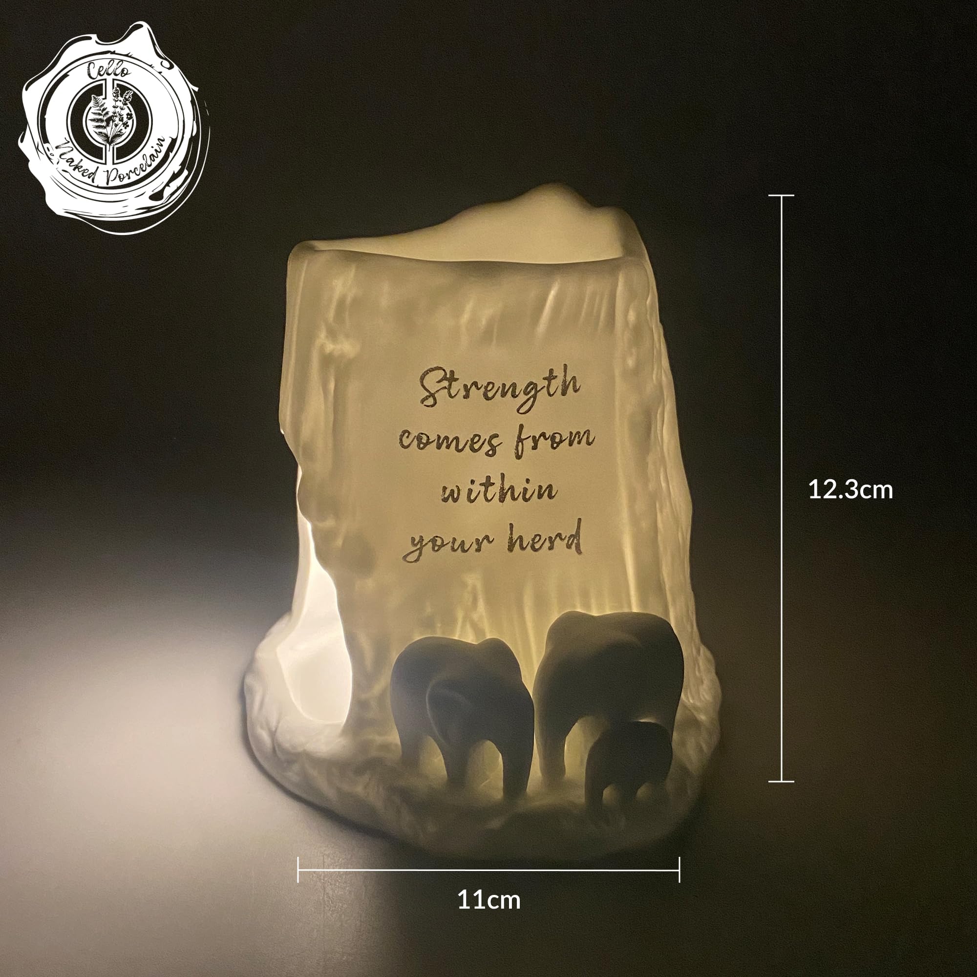 Cello Elephant Tealight Burner - Strength comes from within your herd