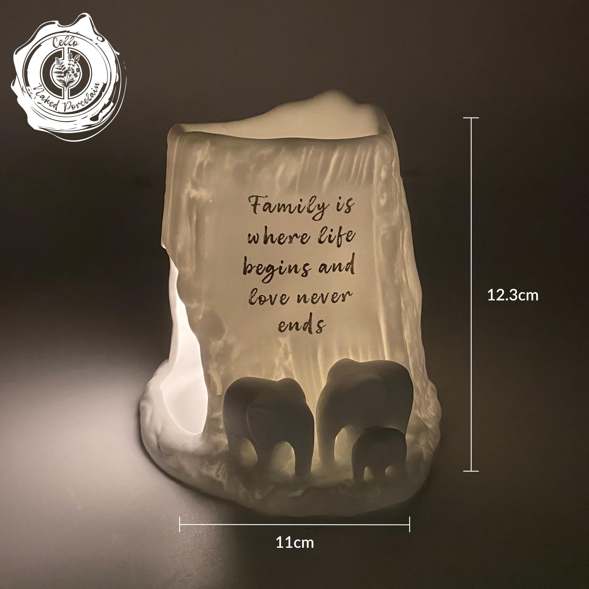 Cello Elephant Tealight Burner - Family is where life begins and love never ends