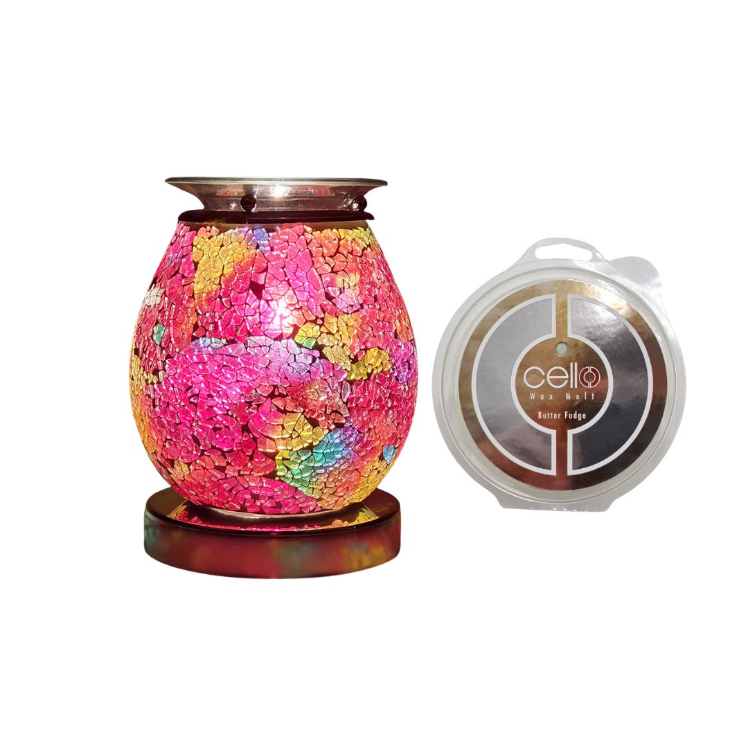 Cello Mosaic Electric Melt Burner With Fragrance Wax Melt- Pink Multi