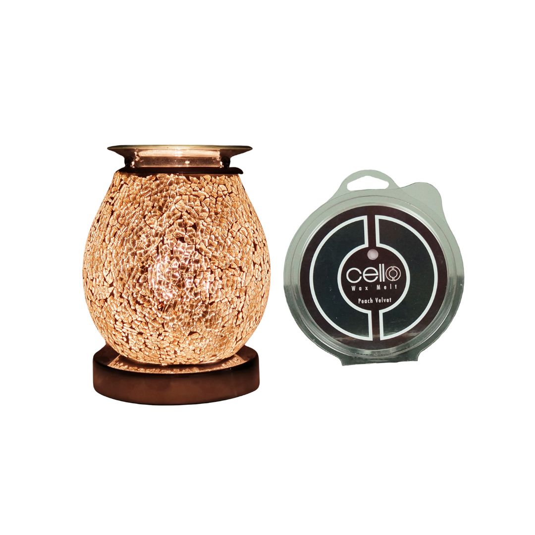 Touch Mosaic Electric Wax Burner With Peach Velvet Wax Melt - Gold