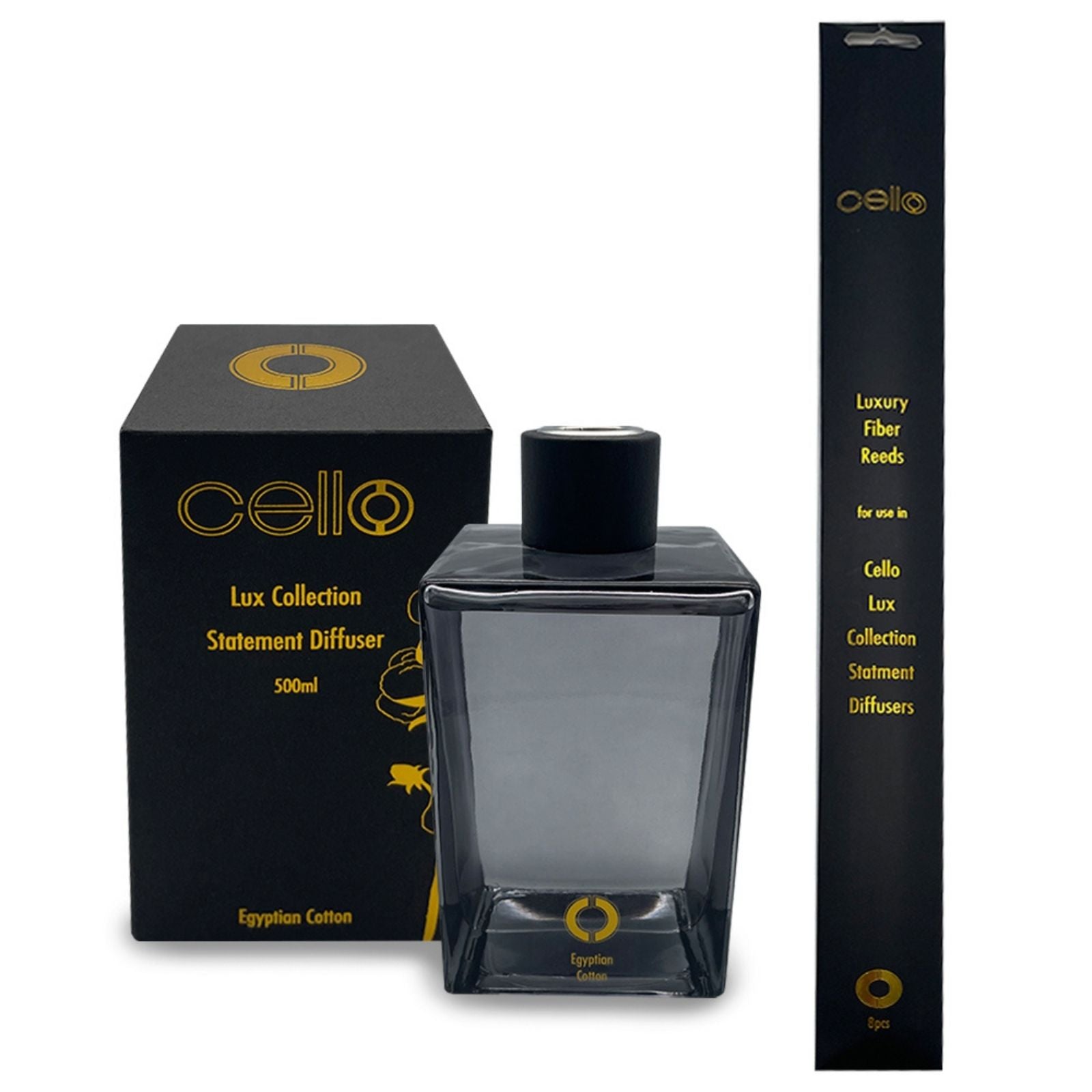 Cello Lux Egyptian Cotton Reed Diffuser & Candle Gift Set with USB Electric Black Lighter