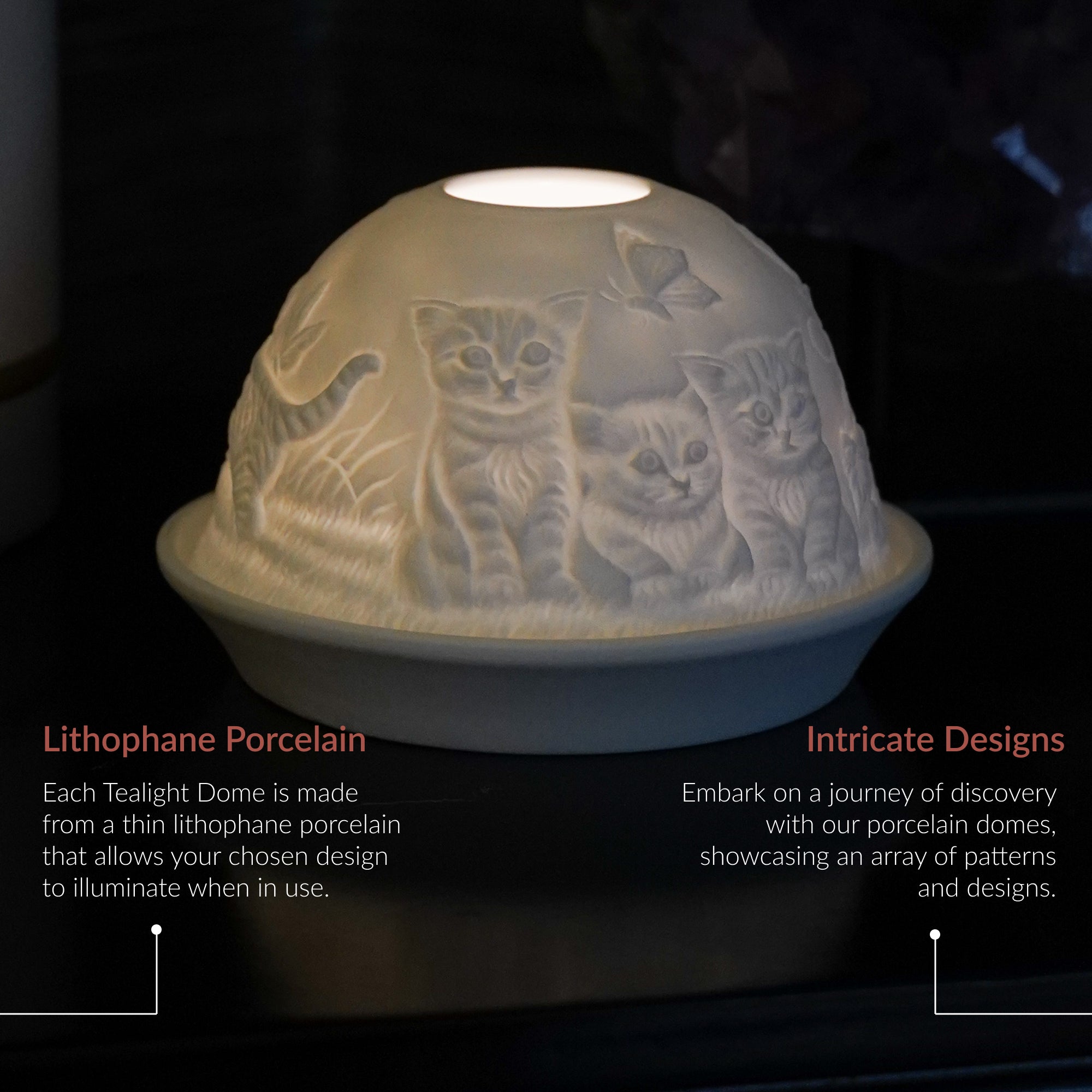 Porcelain Tealight Dome - Kitten Design