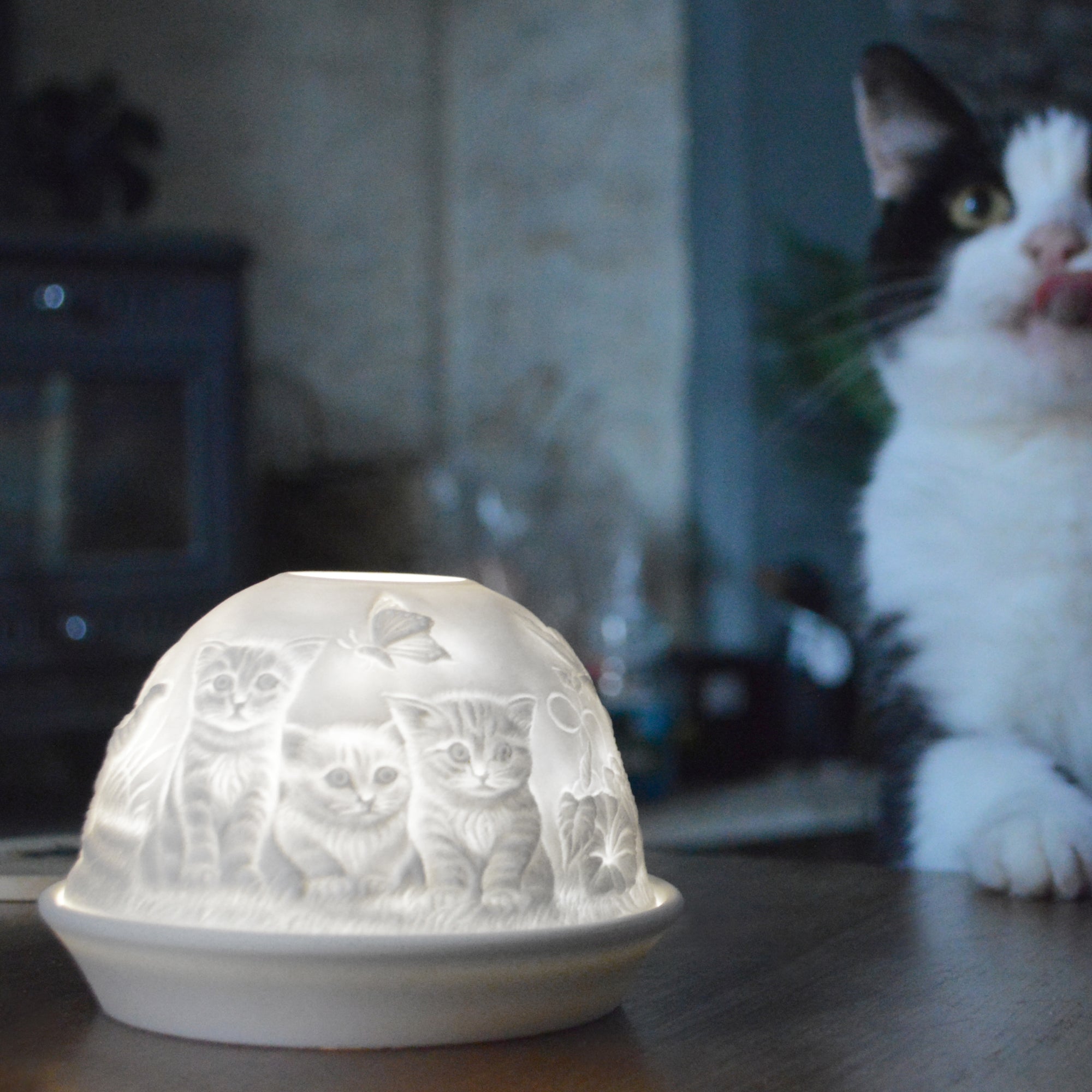 Porcelain Tealight Dome - Kitten Design