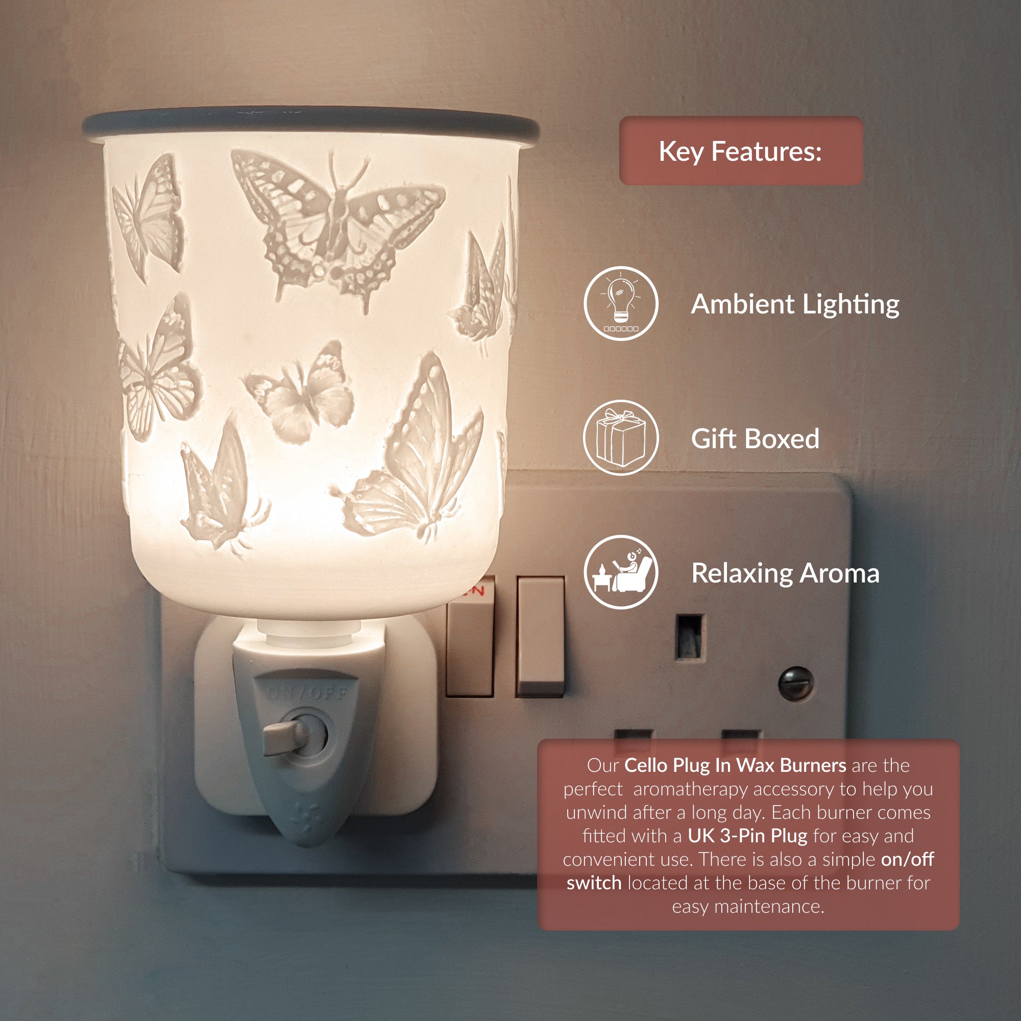 Porcelain Plug In Electric Wax Burner - Butterfly