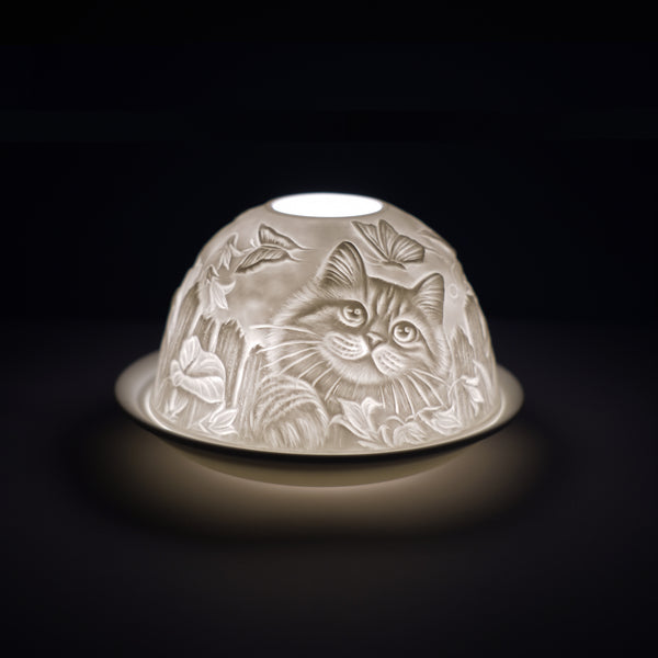 Porcelain Tealight Dome - Cat Design