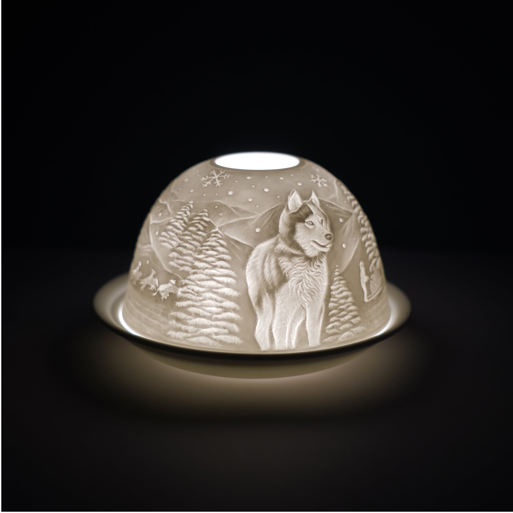 Porcelain Tealight Dome - Snow Dog