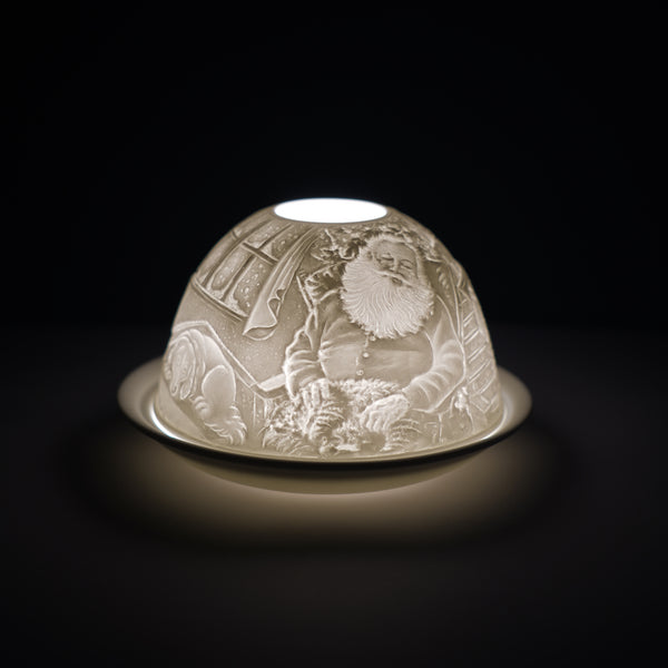 Porcelain Tealight Dome - Santa & Dog