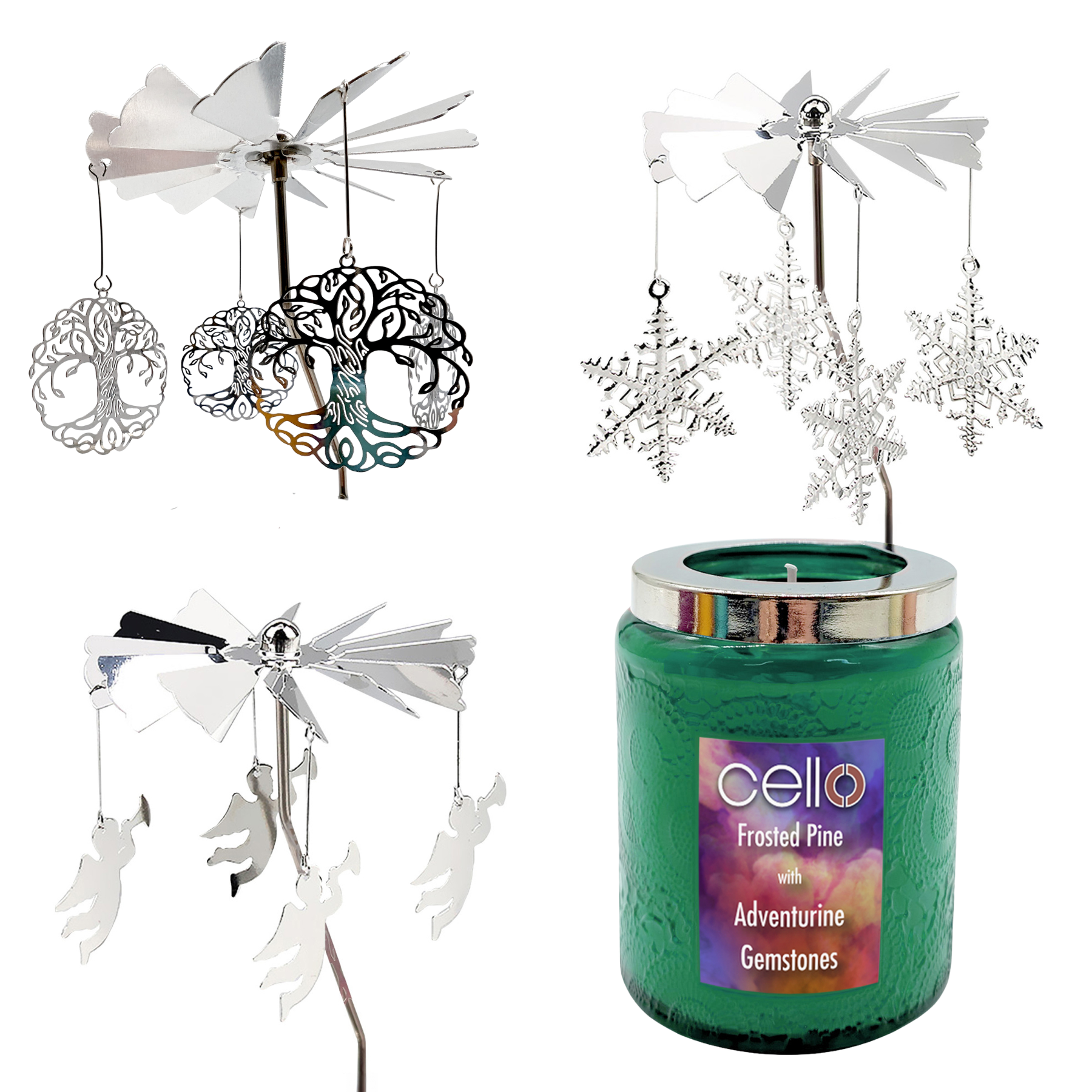 Cello Convection Gemstone Rotating Candle with Spinners - Set of 3