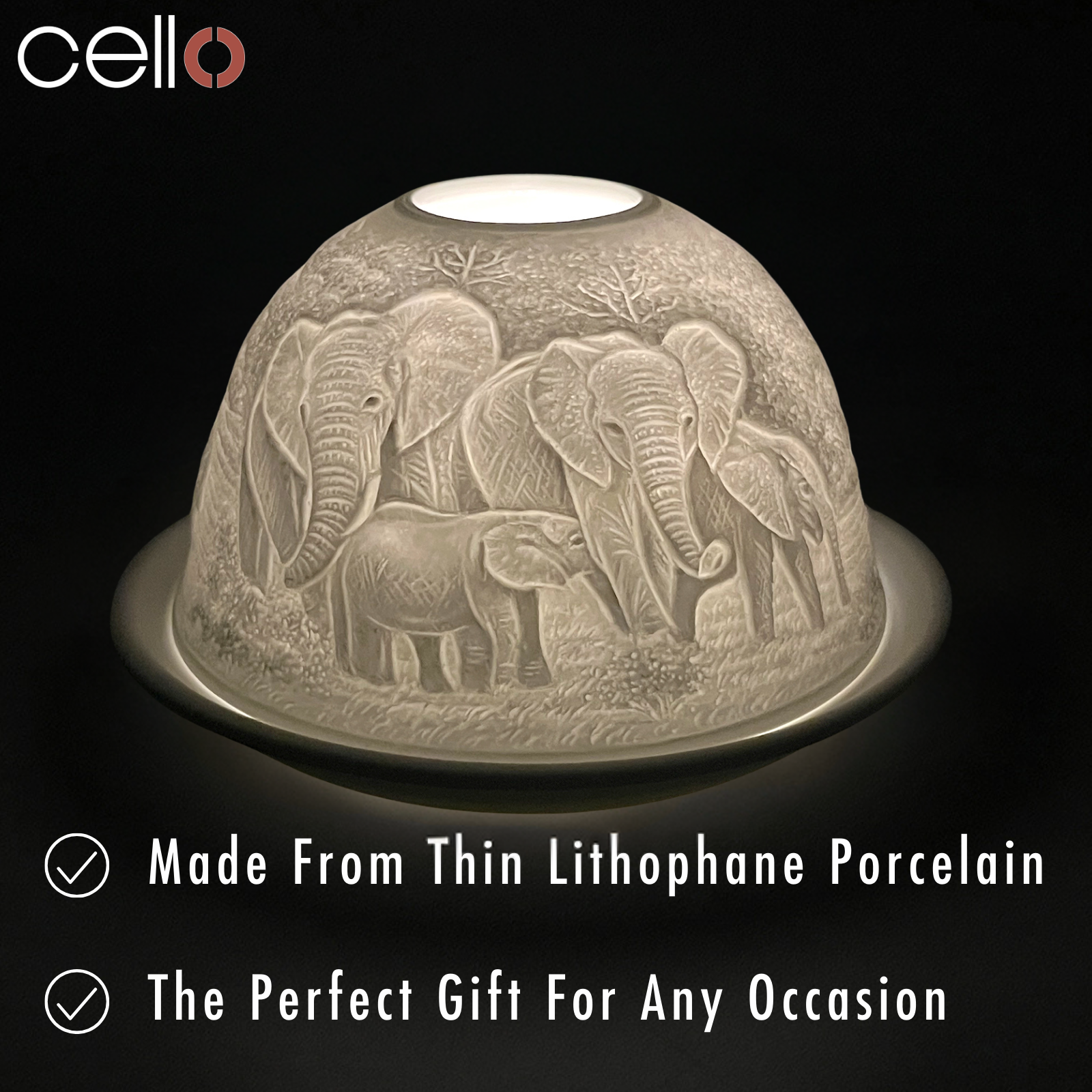 Porcelain Tealight Dome - Elephant Family