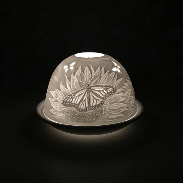 Porcelain Tealight Dome - Sunflower Butterfly