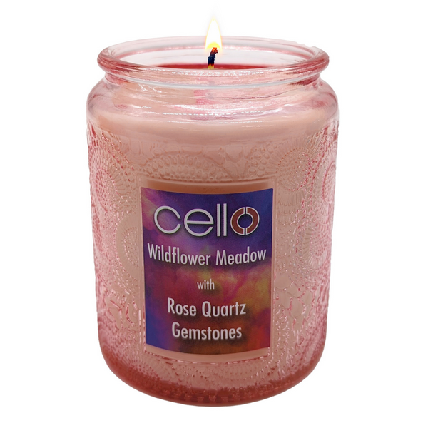 Gemstone Candle - Wildflower Meadow with Rose Quartz