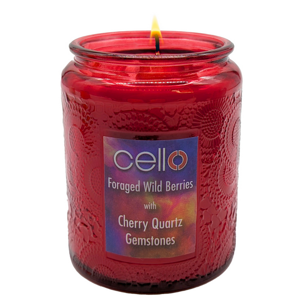 Gemstone Candle -  Foraged Wild Berries with Cherry Quartz