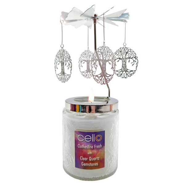 Gemstone Candle with Convection Spinner - Clothesline Fresh with Clear Quartz
