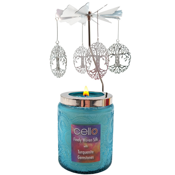 Gemstone Candle with Convection Spinner - Finely Woven Silk with Turquenite