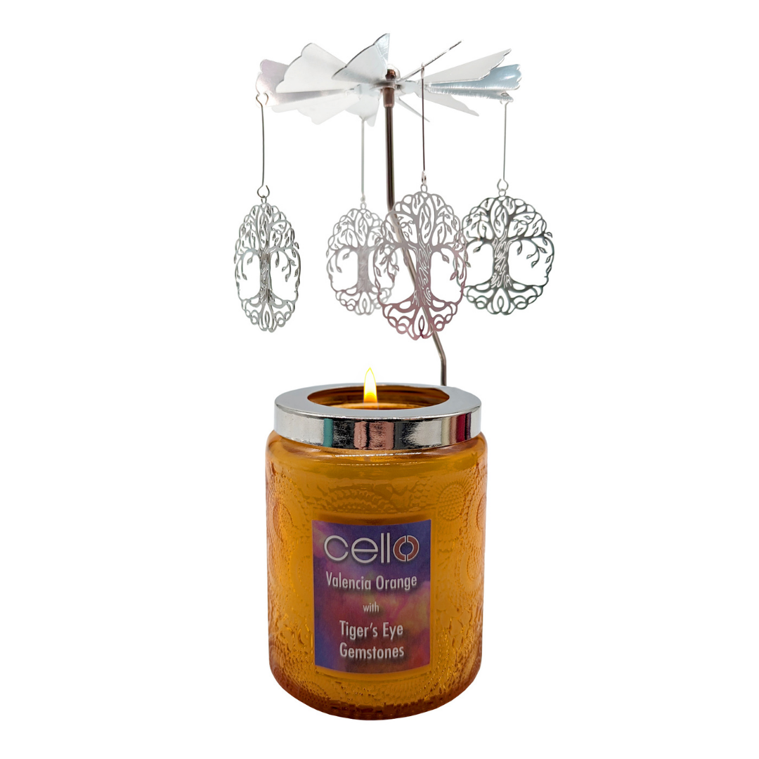 Gemstone Candle with Convection Spinner -  Valencia Orange with Tiger's Eye