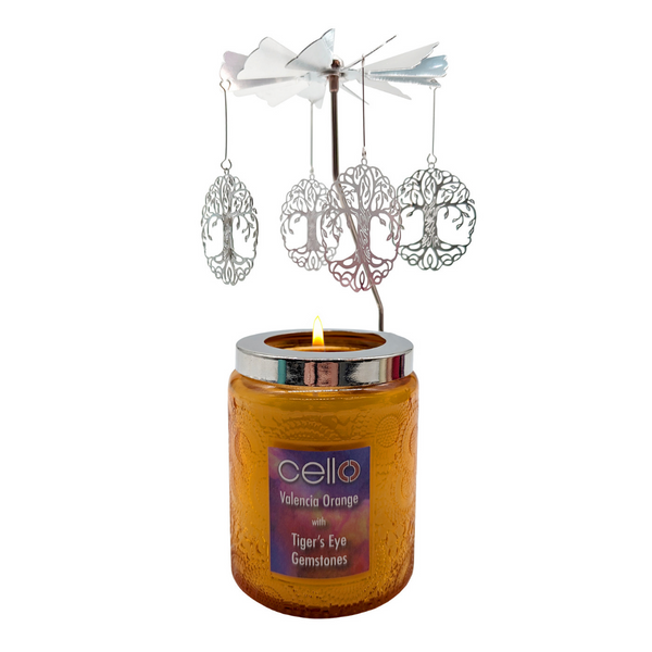 Gemstone Candle with Convection Spinner -  Valencia Orange with Tiger's Eye