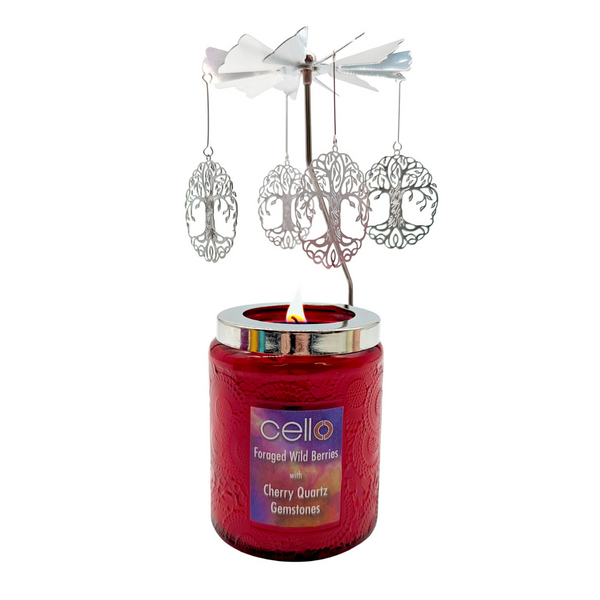 Gemstone Candle with Convection Spinner -  Foraged Wild Berries with Cherry Quartz