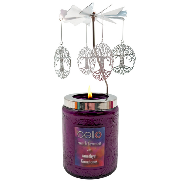 Gemstone Candle with Convection Spinner - French Lavender with Amethyst