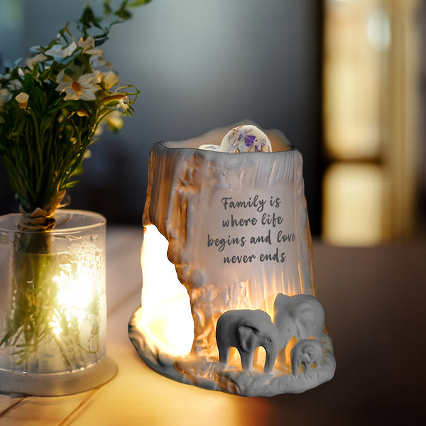 Elephant Tealight Burner - Family is where life begins and love never ends