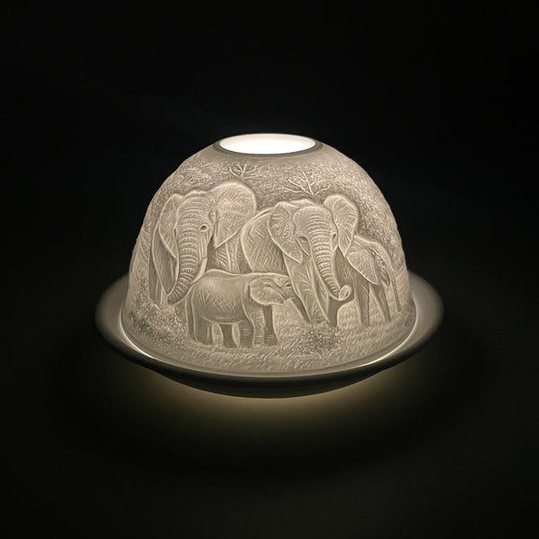 Porcelain Tealight Dome - Elephant Family