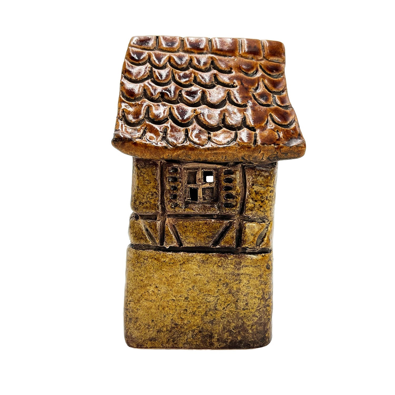 Alternate side angle of the Briarwood Hollow yellow village pottery house showcasing intricate craftsmanship and warm tones.