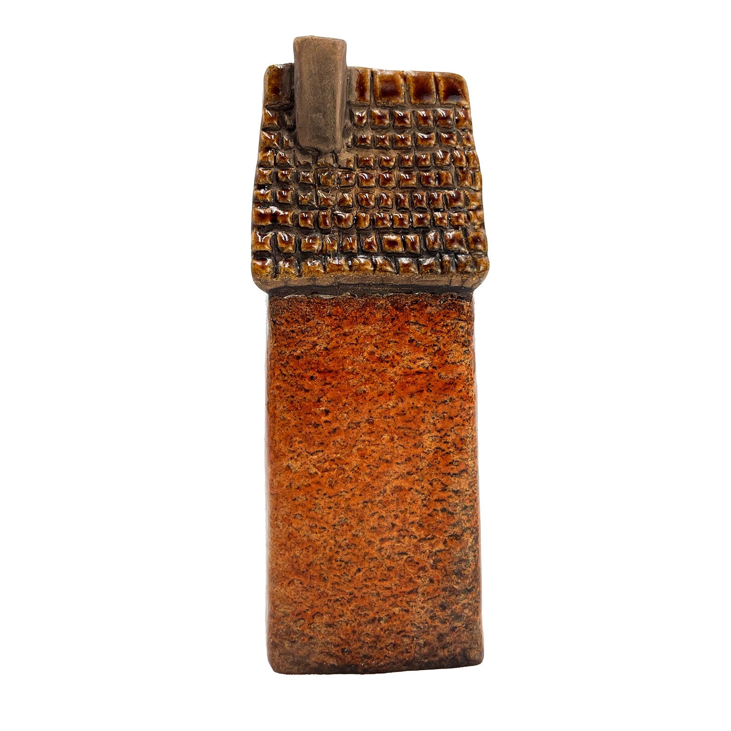 Back view of the Cello Goldsmith’s Abode light-up ceramic house showing smooth rustic glaze and detailed chimney craftsmanship.