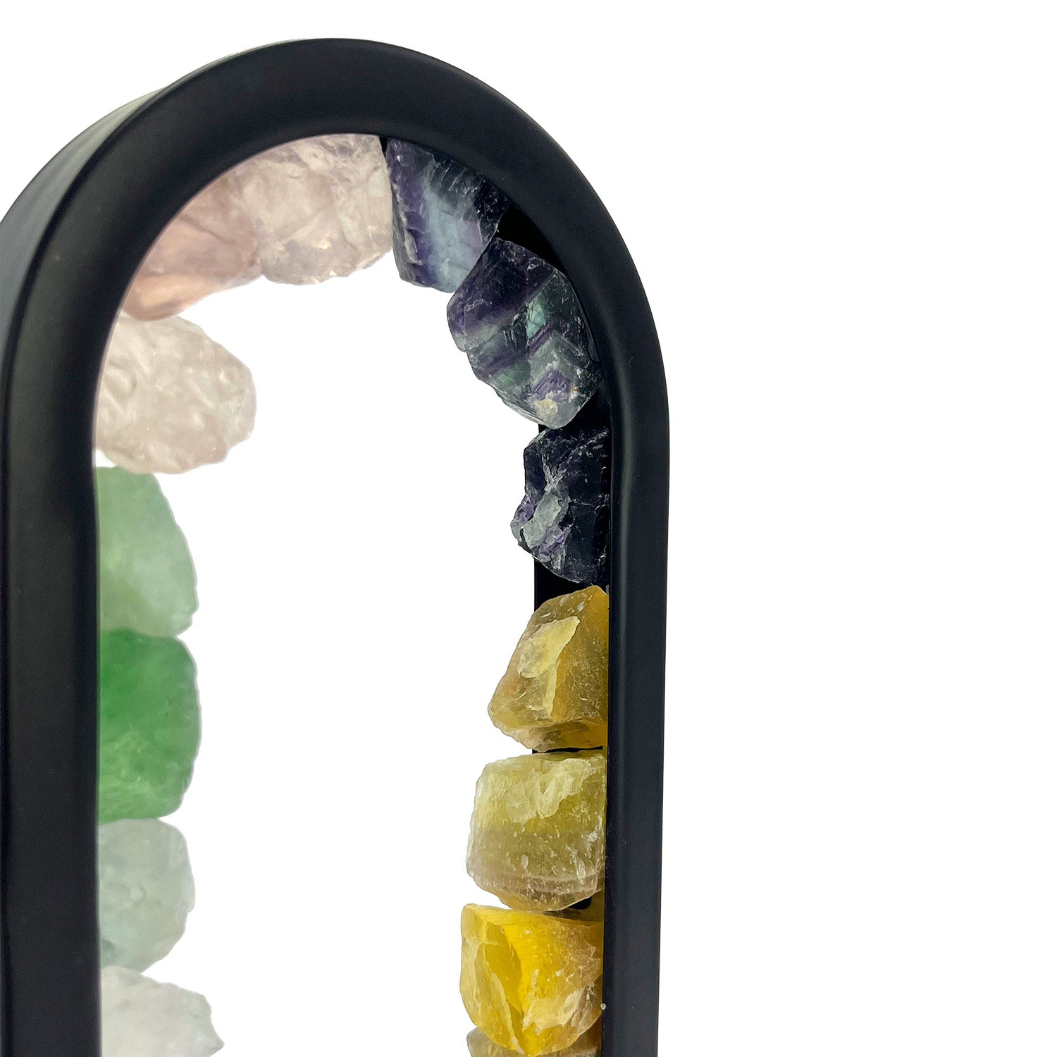 Close-up of Gleneagles Oval Earth LED Lamp showing detailed texture and colour of mixed minerals including amethyst, fluorite, citrine, and quartz.