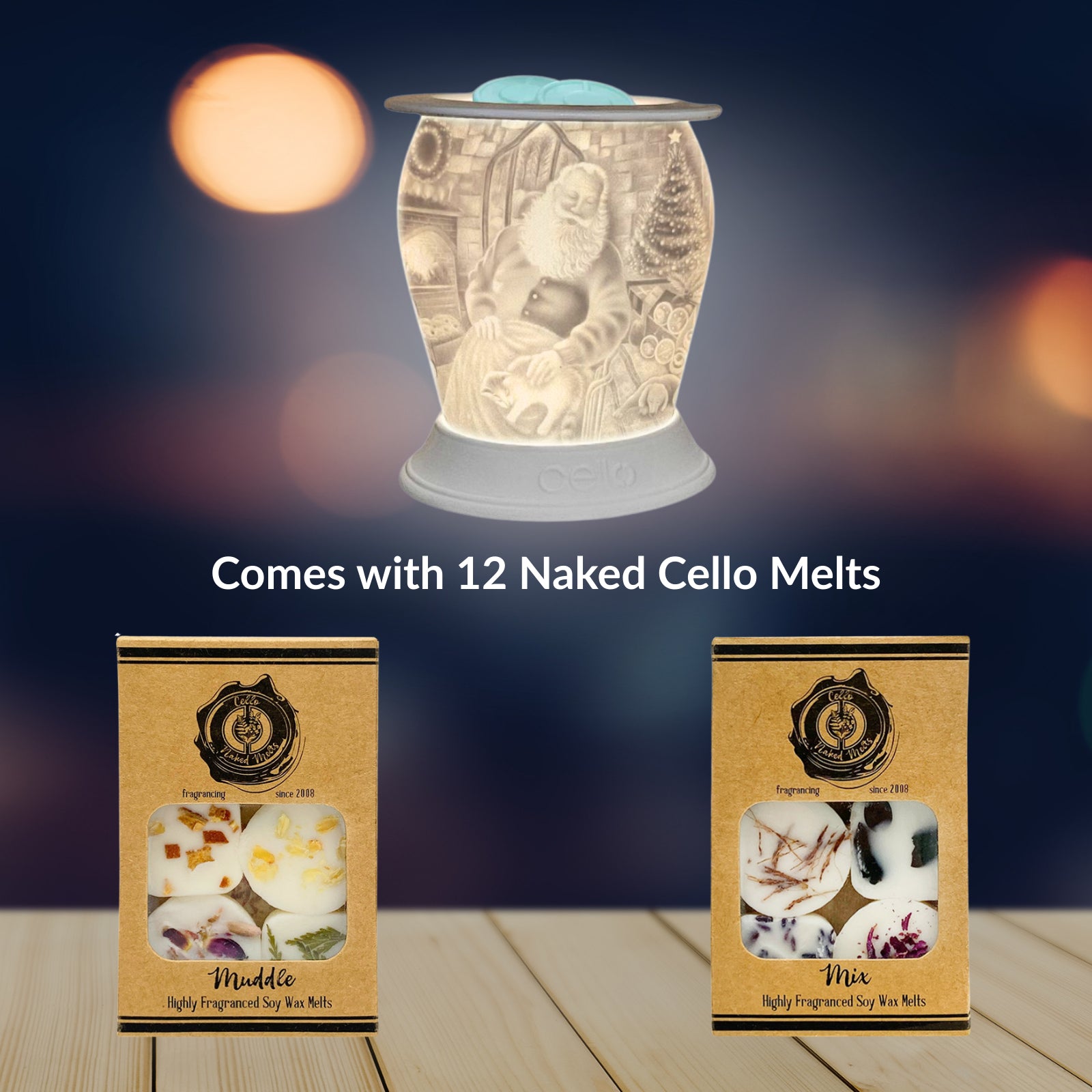Cello Porcelain Electric Melt Burner – Santa Design with with 12 Naked Cello Melts