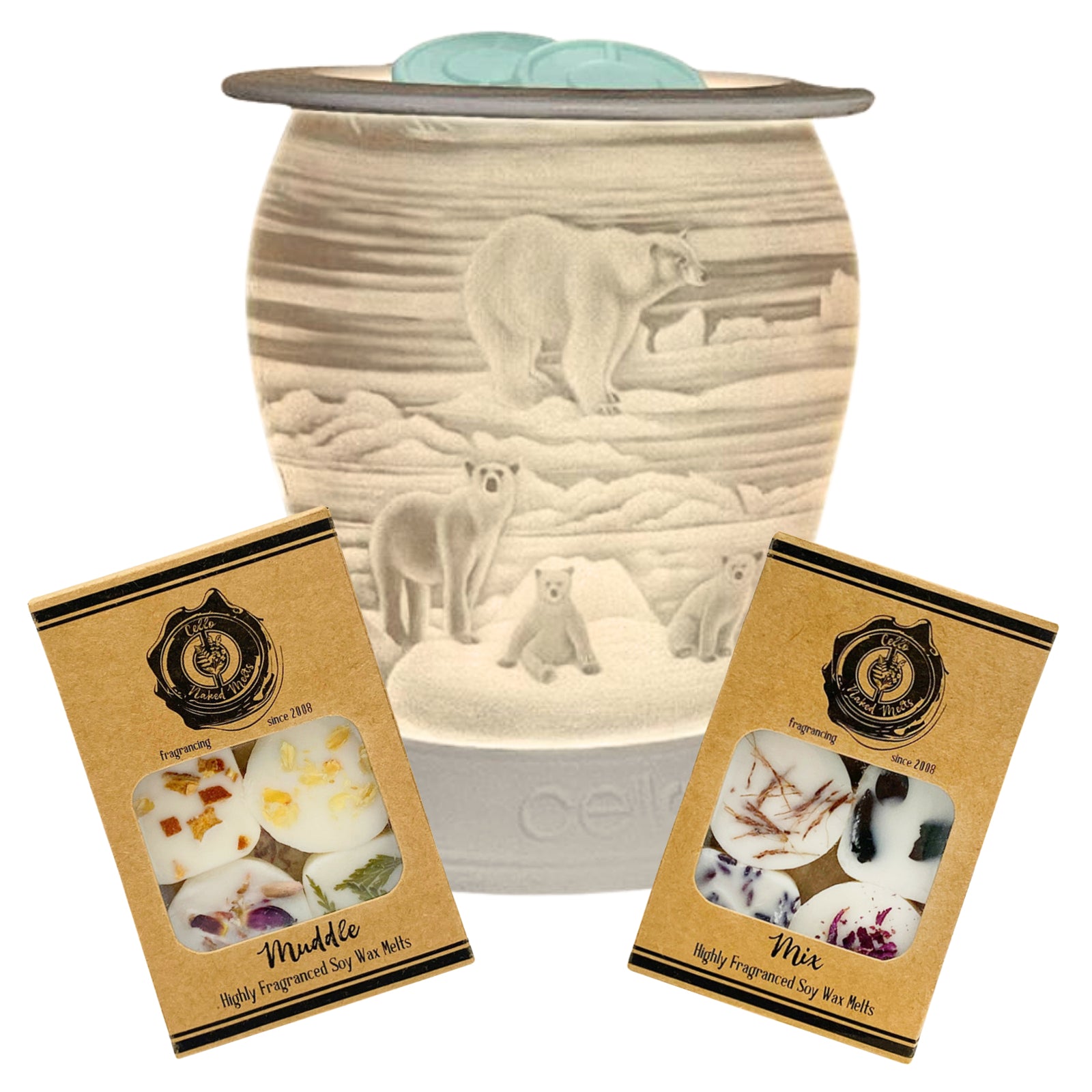 Cello Porcelain Electric Melt Burner – Polar Bear Design with with 12 Naked Cello Melts