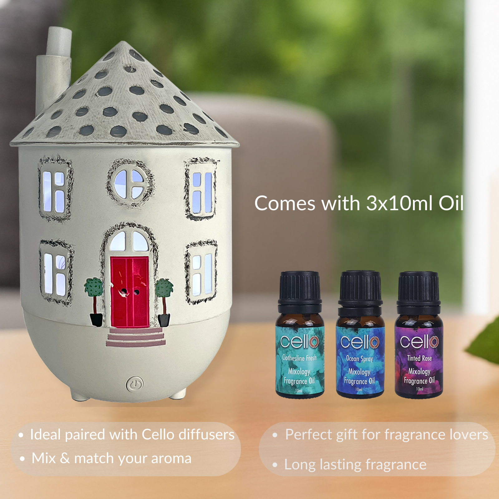 Cello Home Ultrasonic Diffuser with 3 x 10ml Oils