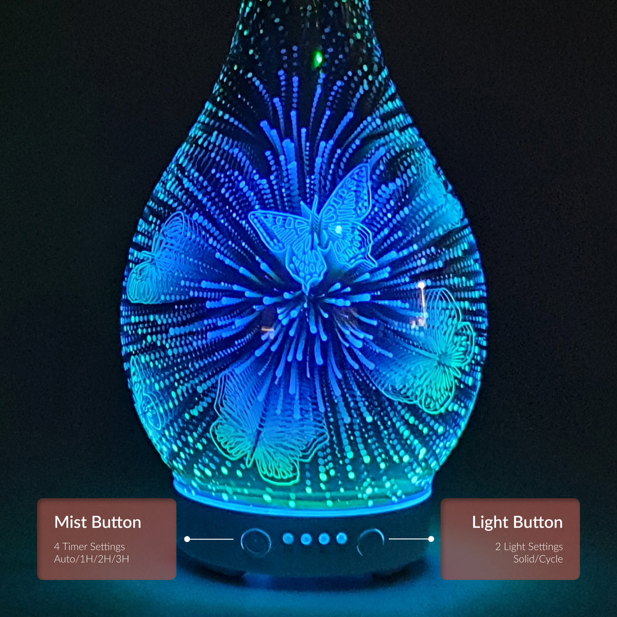 Butterfly Diffuseer Rope Ultrasonic Diffuser Art Glass - Butterfly 3D | Cello
