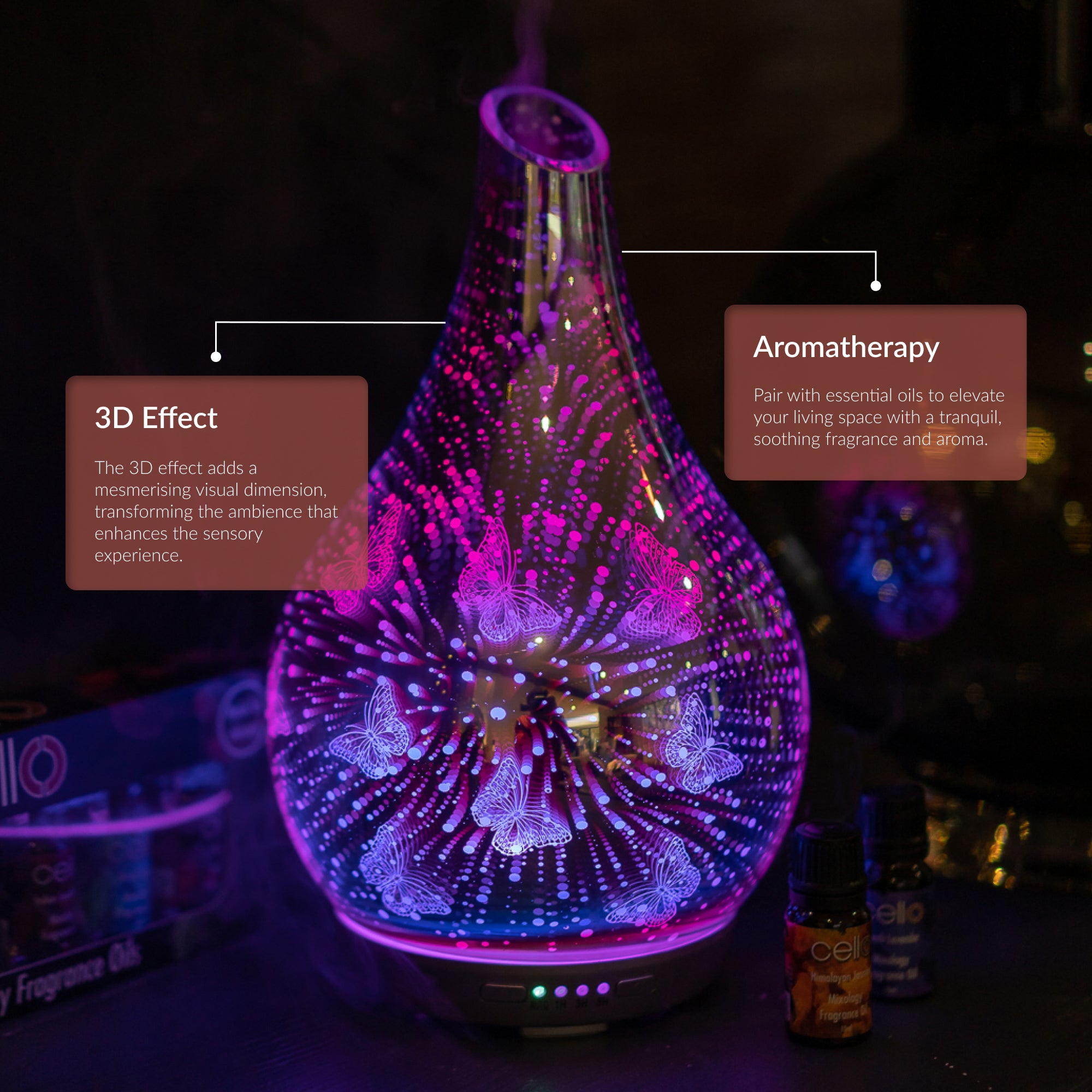 Ultrasonic Diffuser Art Glass - Butterfly 3D Large